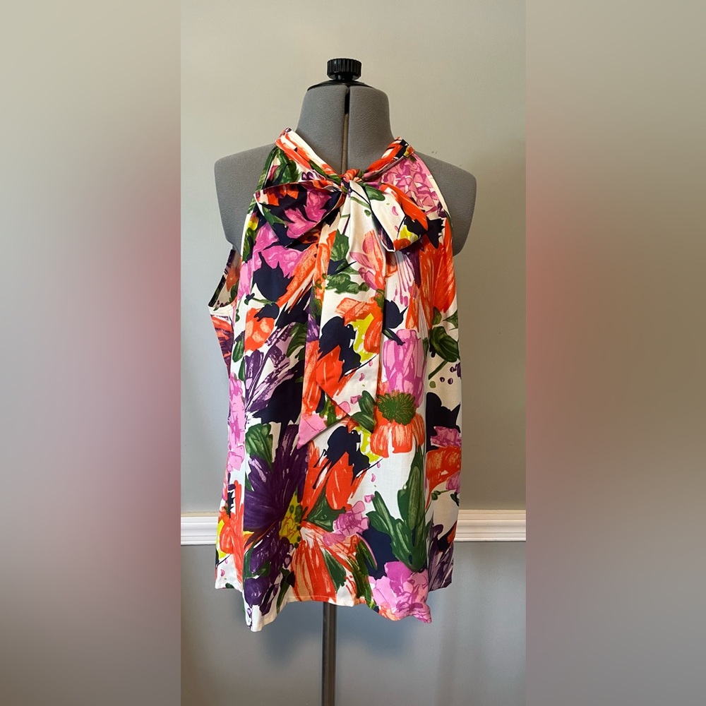 J Crew Floral Print Silk Halter Blouse With Large Bow Size 8